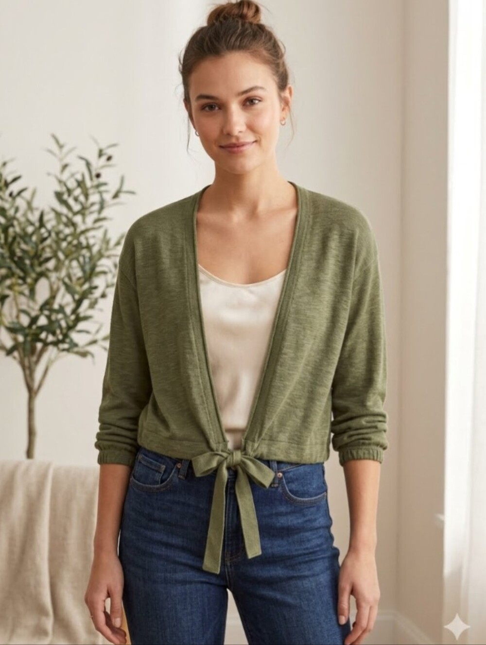 MICHAEL Michael Kors Olive Green Open-Front Bracelet Sleeve Cardigan Size Small